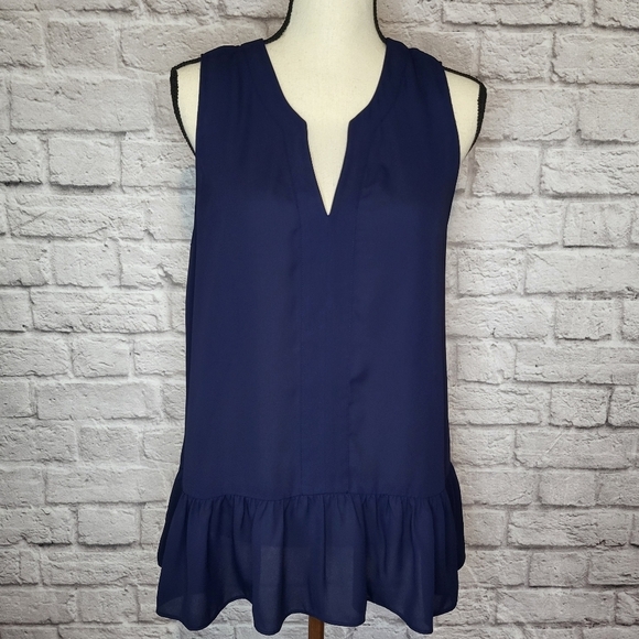Lilly Pulitzer Gramercy blue sleeveless split v neckline ruffle hem top size M - Picture 3 of 11